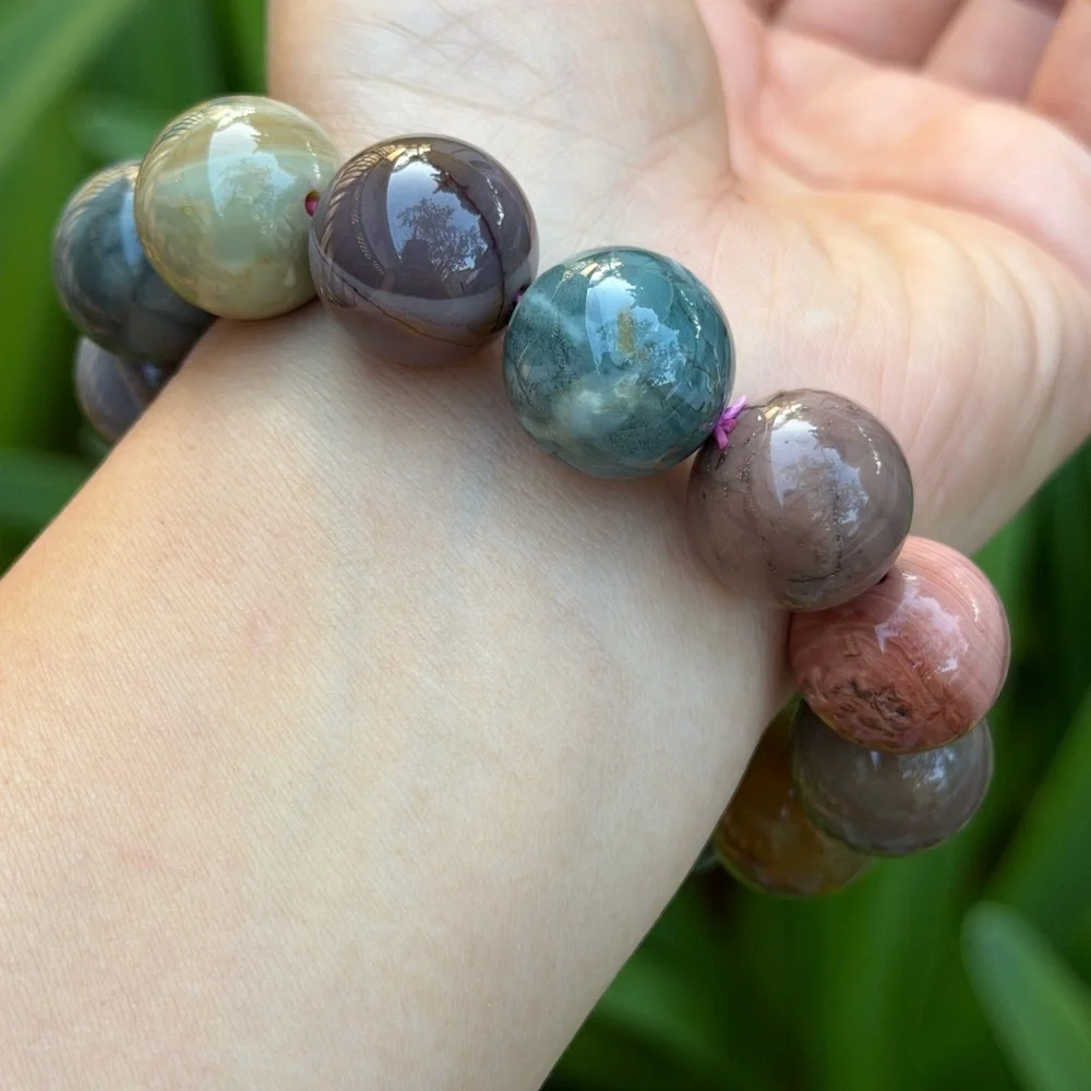16.5mm‎ stretchable chunky multicolor Alashan agate bracelet 0724 - Picture 10 of 13